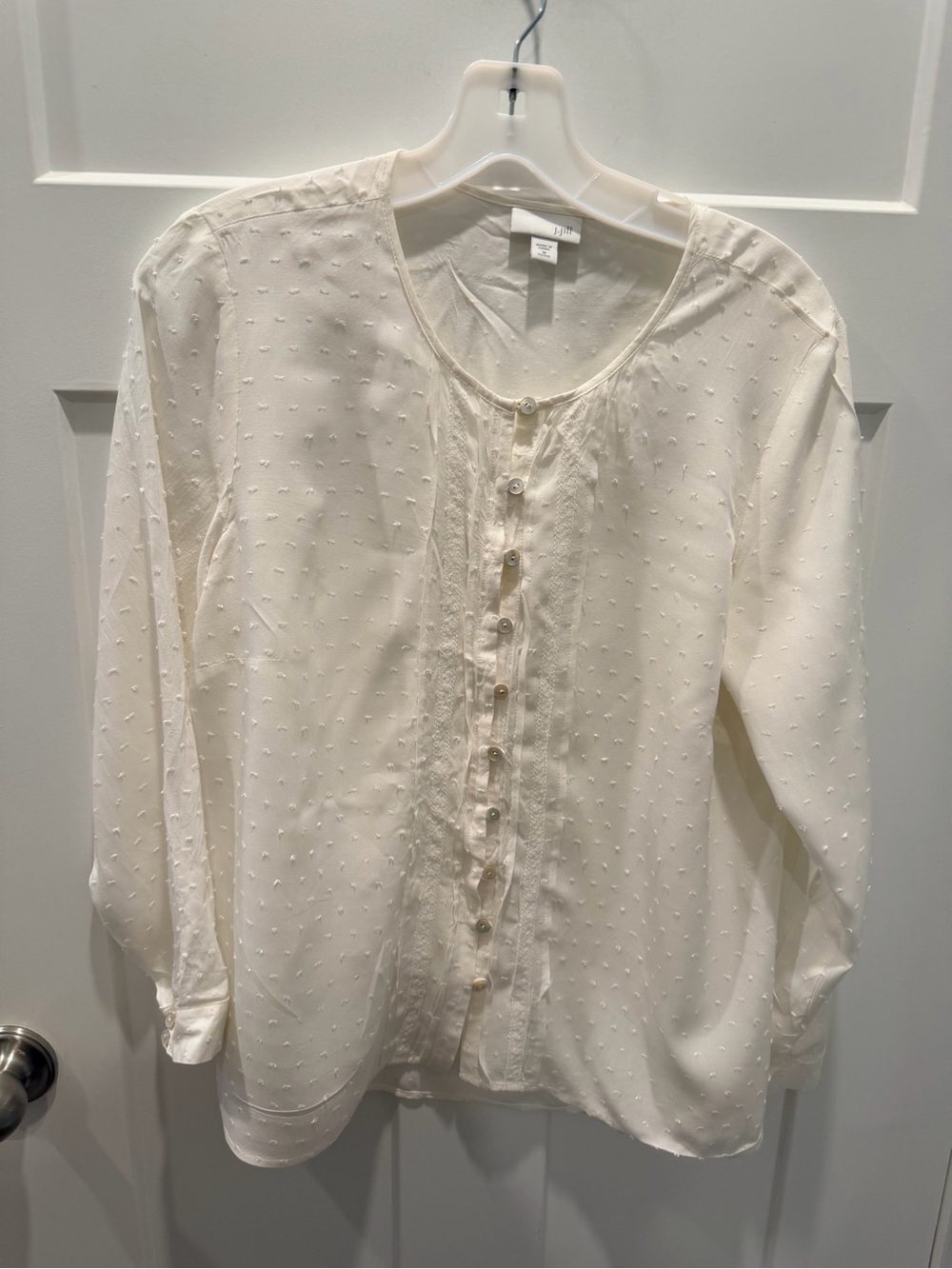 J.Jill Petite M Ivory Swiss Dot Pintuck Lace Button Blouse